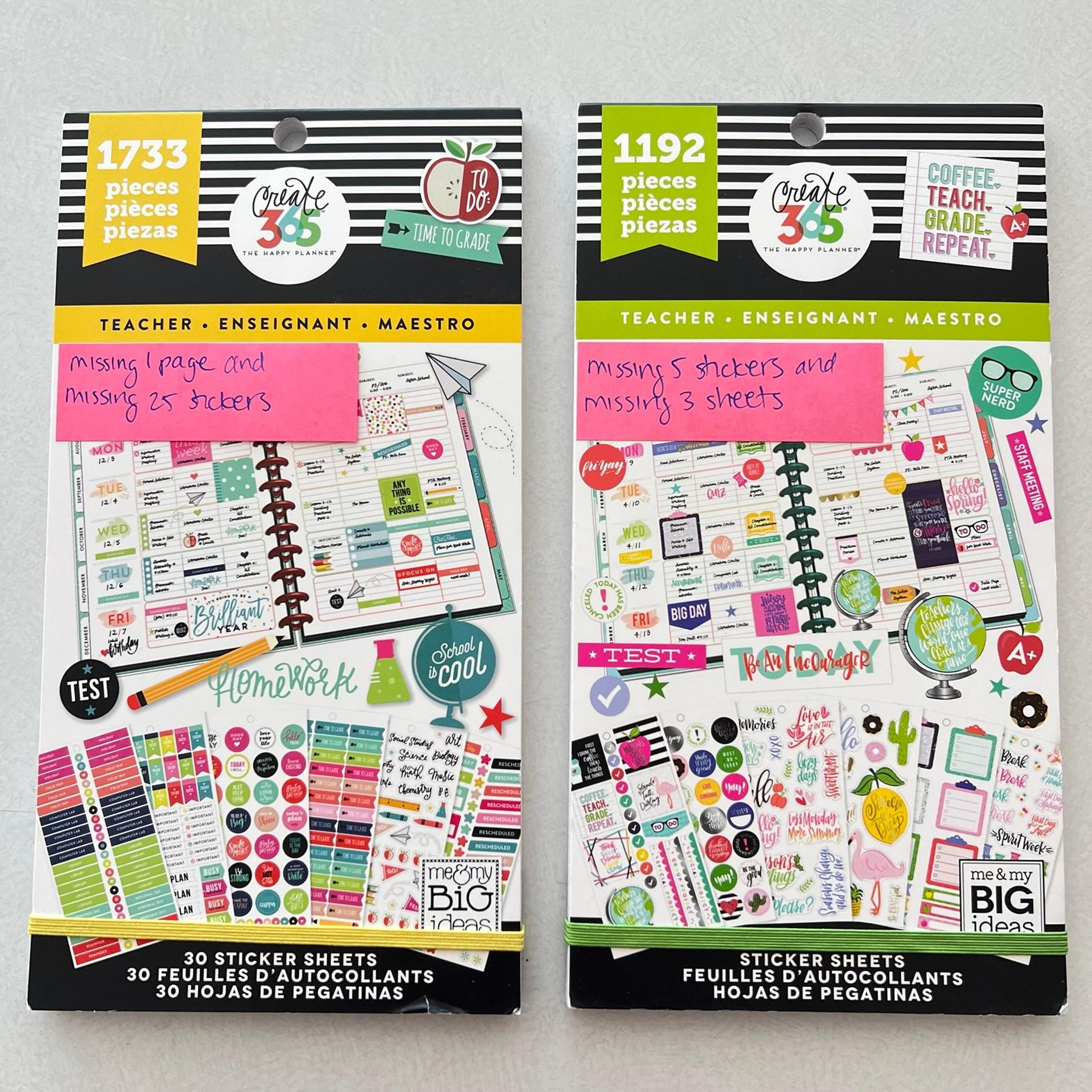 Happy Planner Sticker Books, TEACHER, 56 Pages Total, Some Stickers Missing