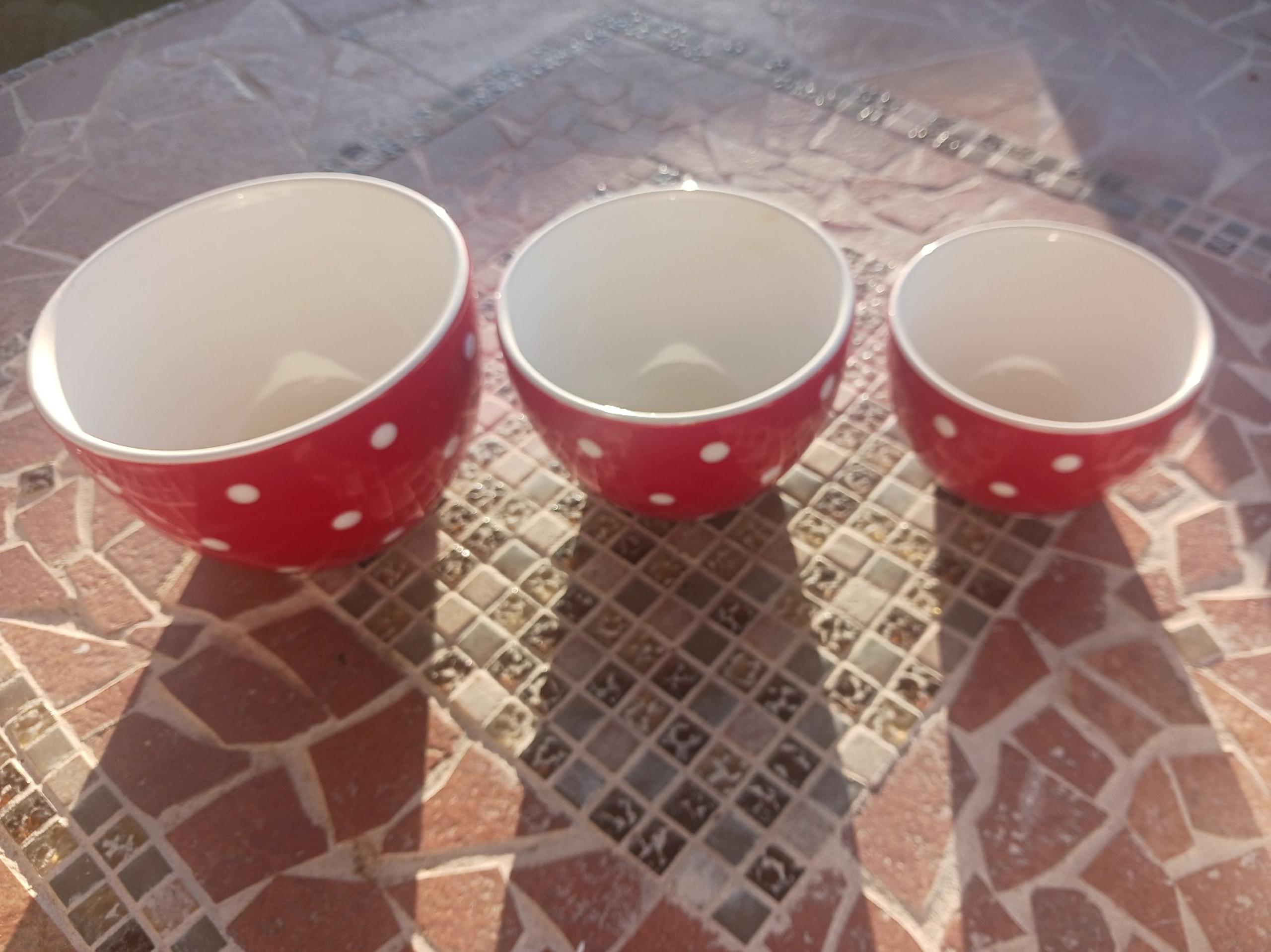 3 Bowl set of Red With white Dots Signature  Bowls