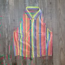 VTG Ralph Lauren Button Down Striped Rainbow Collared Halter Top M Tartan Label