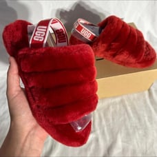 UGG Australia Fluff Yeah Slides Red White New Woman’s 6.5