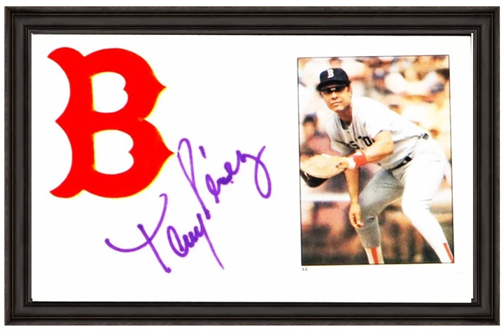 Tony Perez Boston Red Sox Signed 3 x 5 Index Card with Photo and Red Sox Logo