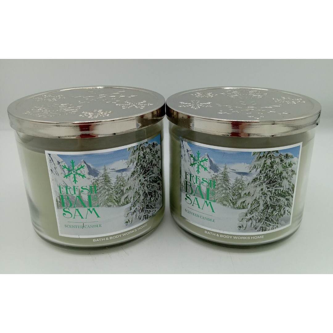 Lot Of 2 Bath Body Works Fresh Balsam 3 Wick Scented Candle 14.5oz