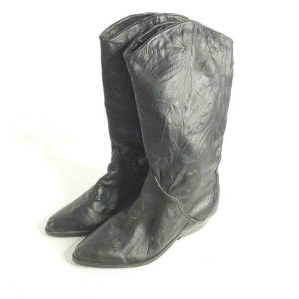 Vtg 80s Black Leather Bootalinos Boots
