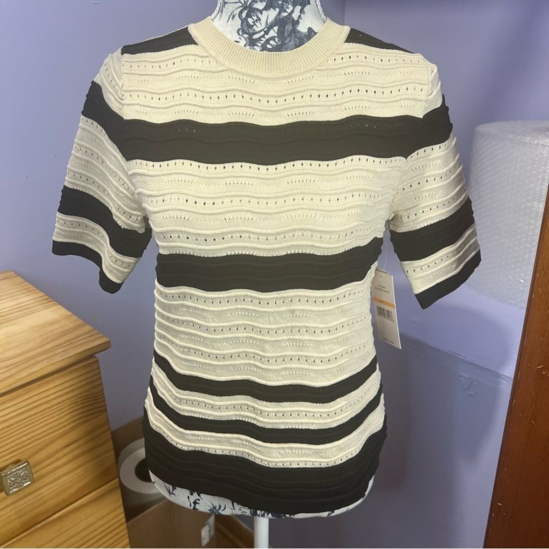 NWT Nanette Lepore Striped Short Sleeve Sweater - Small