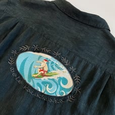 M. Field By Reyn Spooner Silk Linen Blend Surfing Santa Mens Hawaiian Button 95