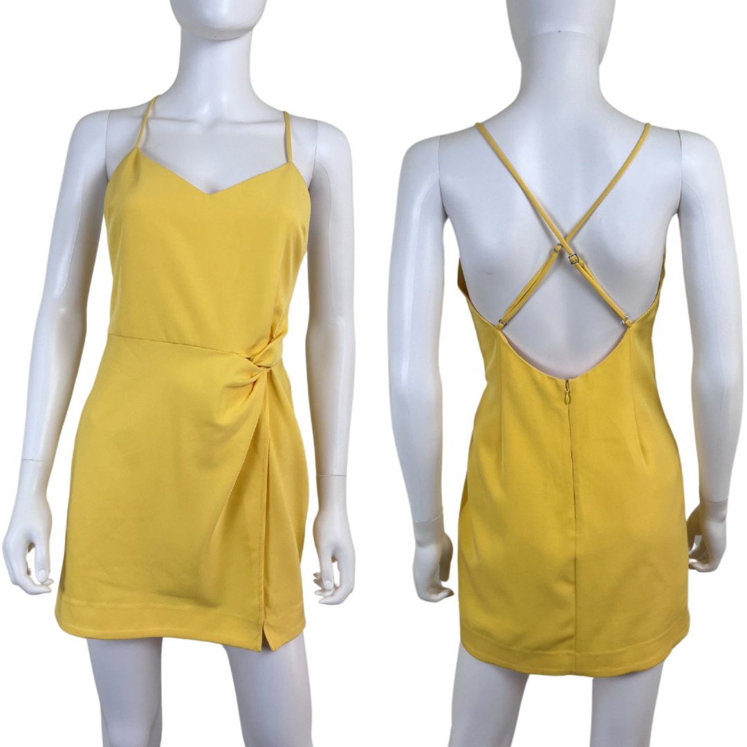 NBD Revolve Venice Blvd Women Size S Yellow Mini Dress Sleeveless Twist Front