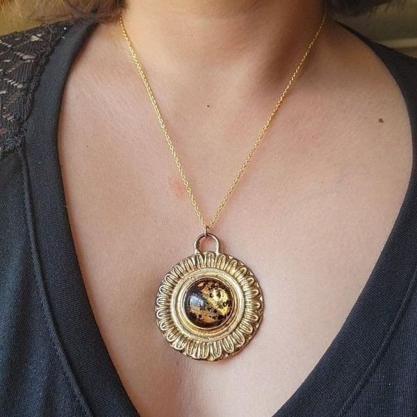 Classic Gold & Brown Gemstone Sunflower Necklace