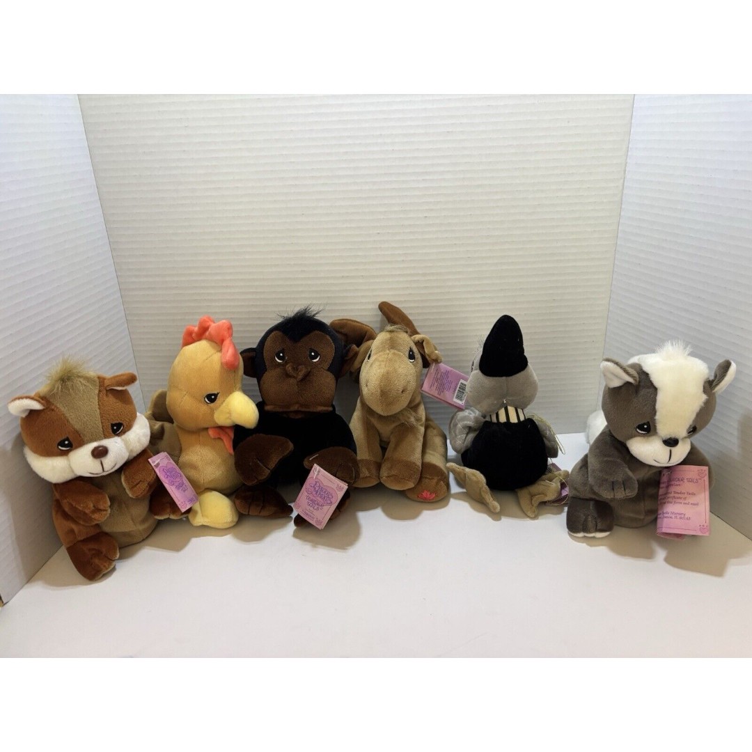 Lot Of 6 Precious Moments Tagged Plush- Monkey, Chipmunks, Rooster, Moose, Bird