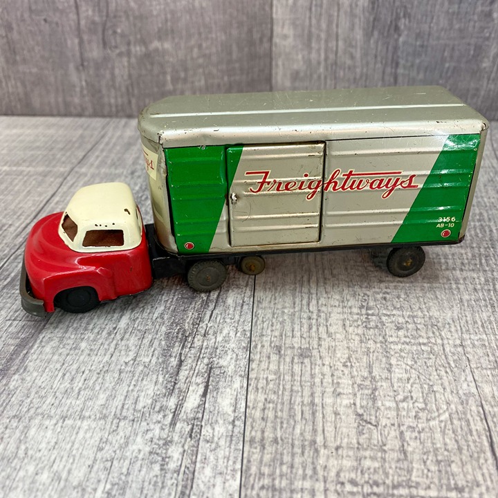 Vintage Tin Friction Toy Freightways Tin Toy Truck Tractor Trailer 1950's