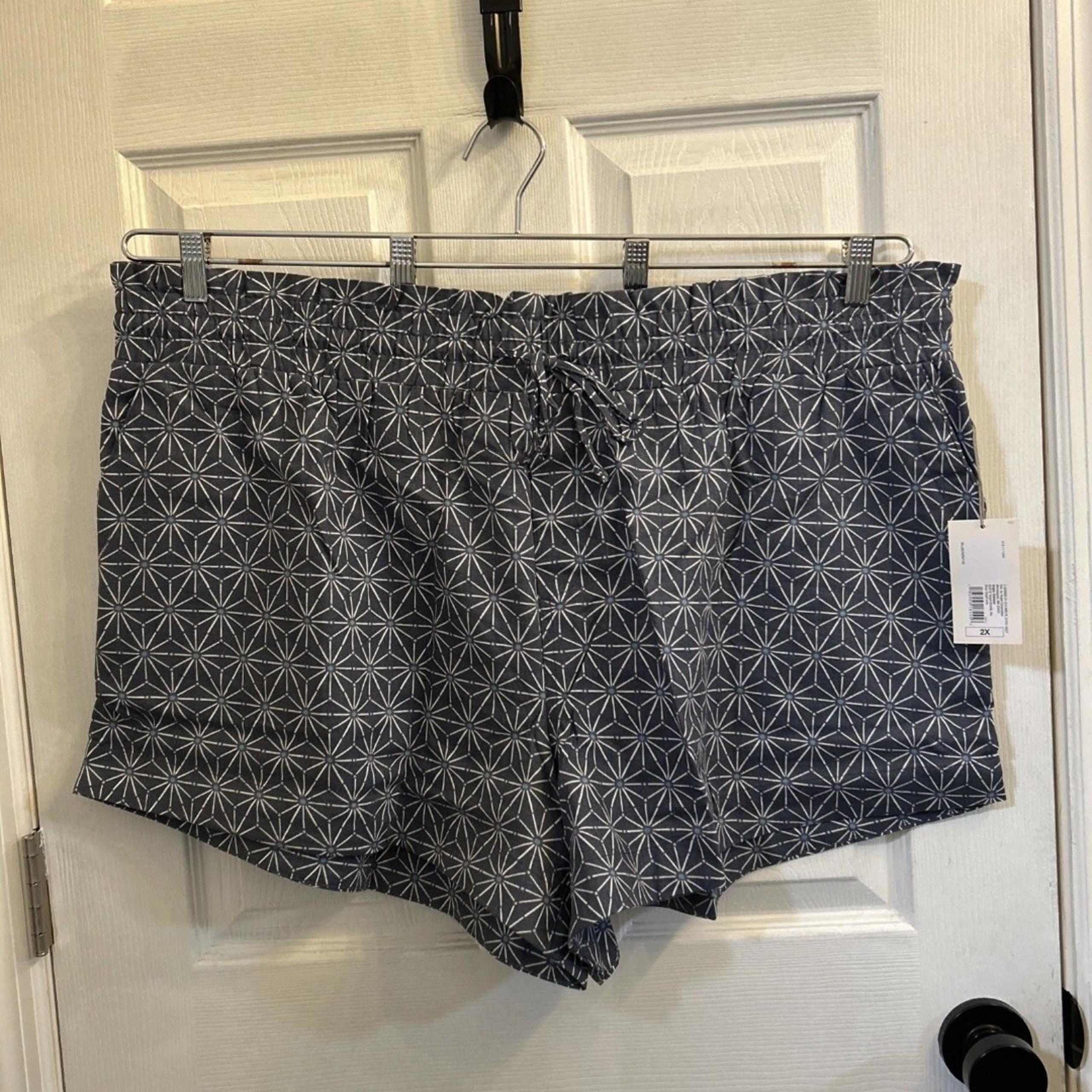 NWT A New Day Women's High-Rise Linen Pull-On Shorts Blue Pattern, Size 2X