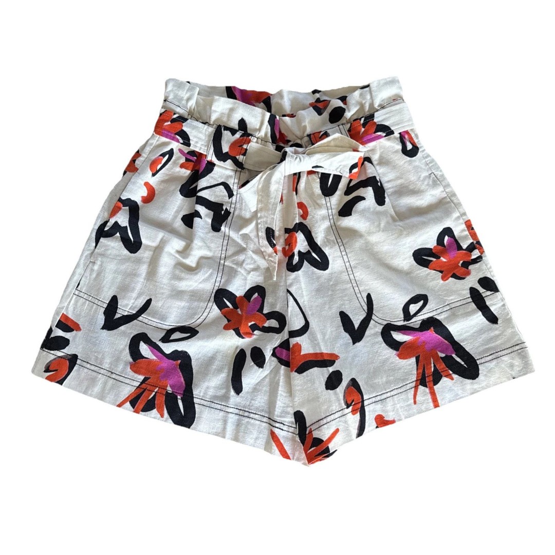 Tanya Taylor Quinn Size 6 Paperbag Linen Blend Shorts Floral MSRP 275