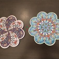 2 Turkish Ceramic Tile Trivet Multi color Flowers White Accents 7.25”