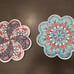 2 Turkish Ceramic Tile Trivet Multi color Flowers White Accents 7.25”