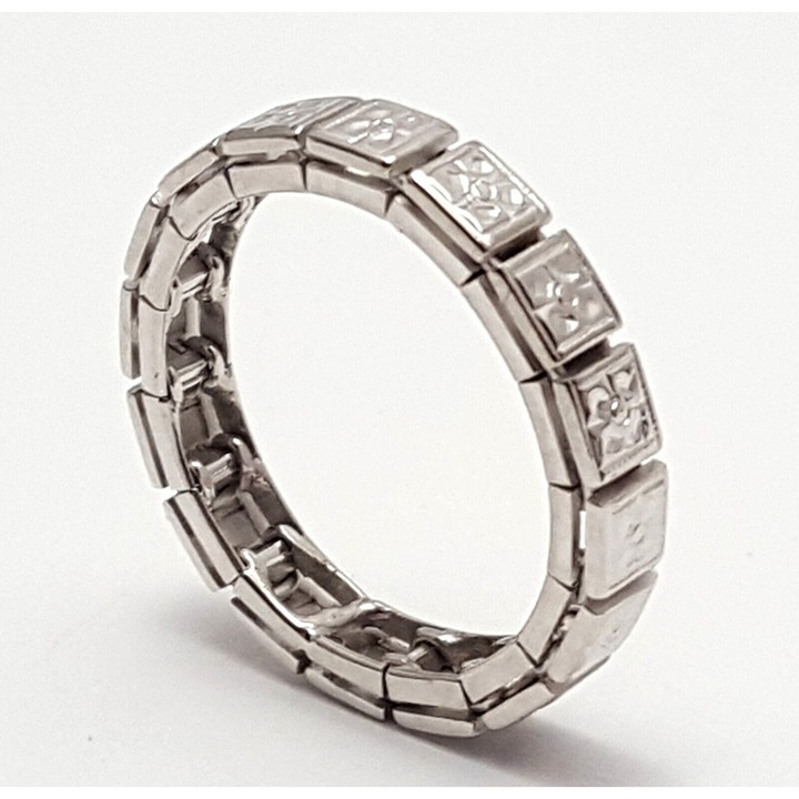Beautiful 14K Karat Solid White Gold Flexible Link Wedding Band Ring - Size 4