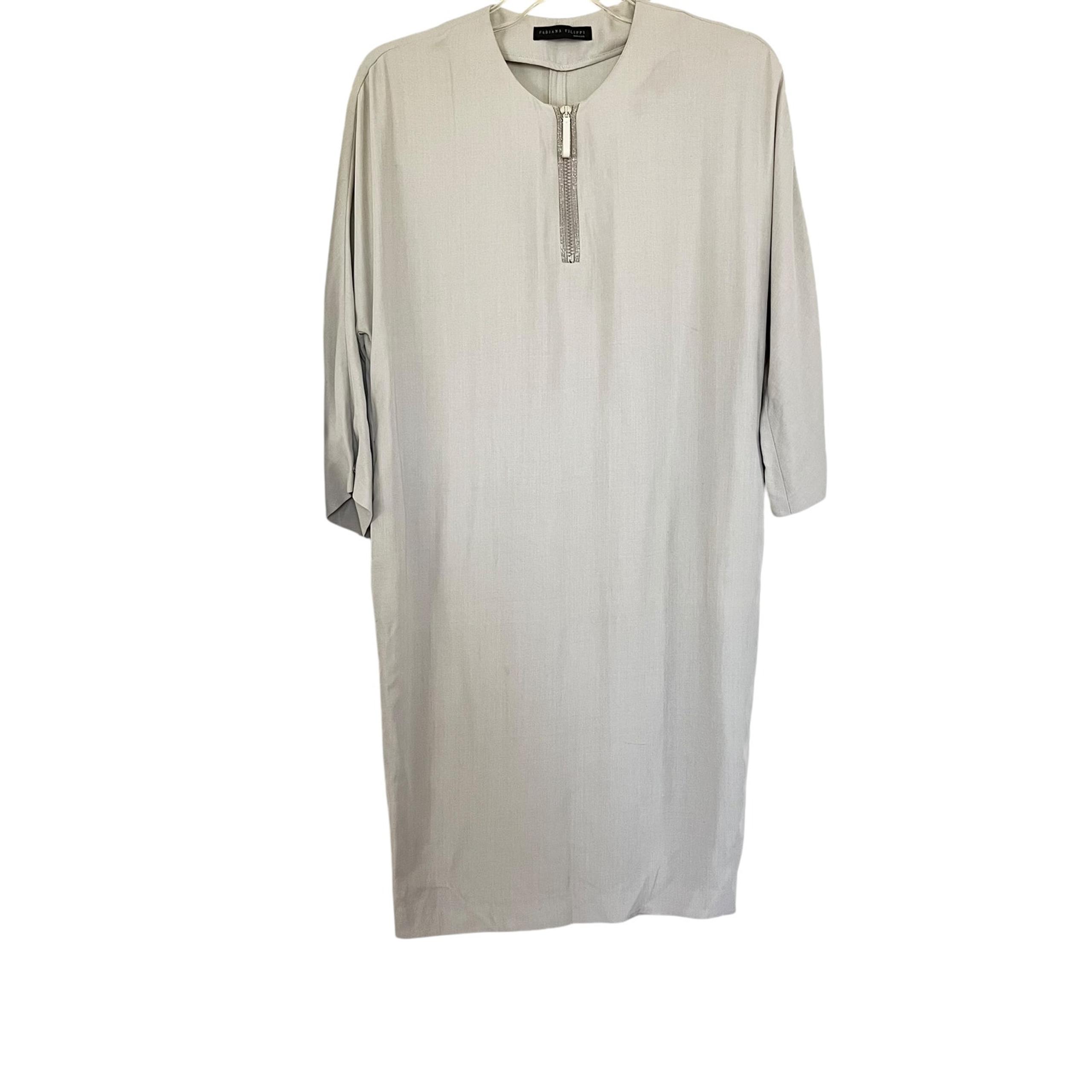 Fabiana Filippi Italian Neutral Gray 3/4 Sleeve Quarter Zip Tunic Shift Dress S