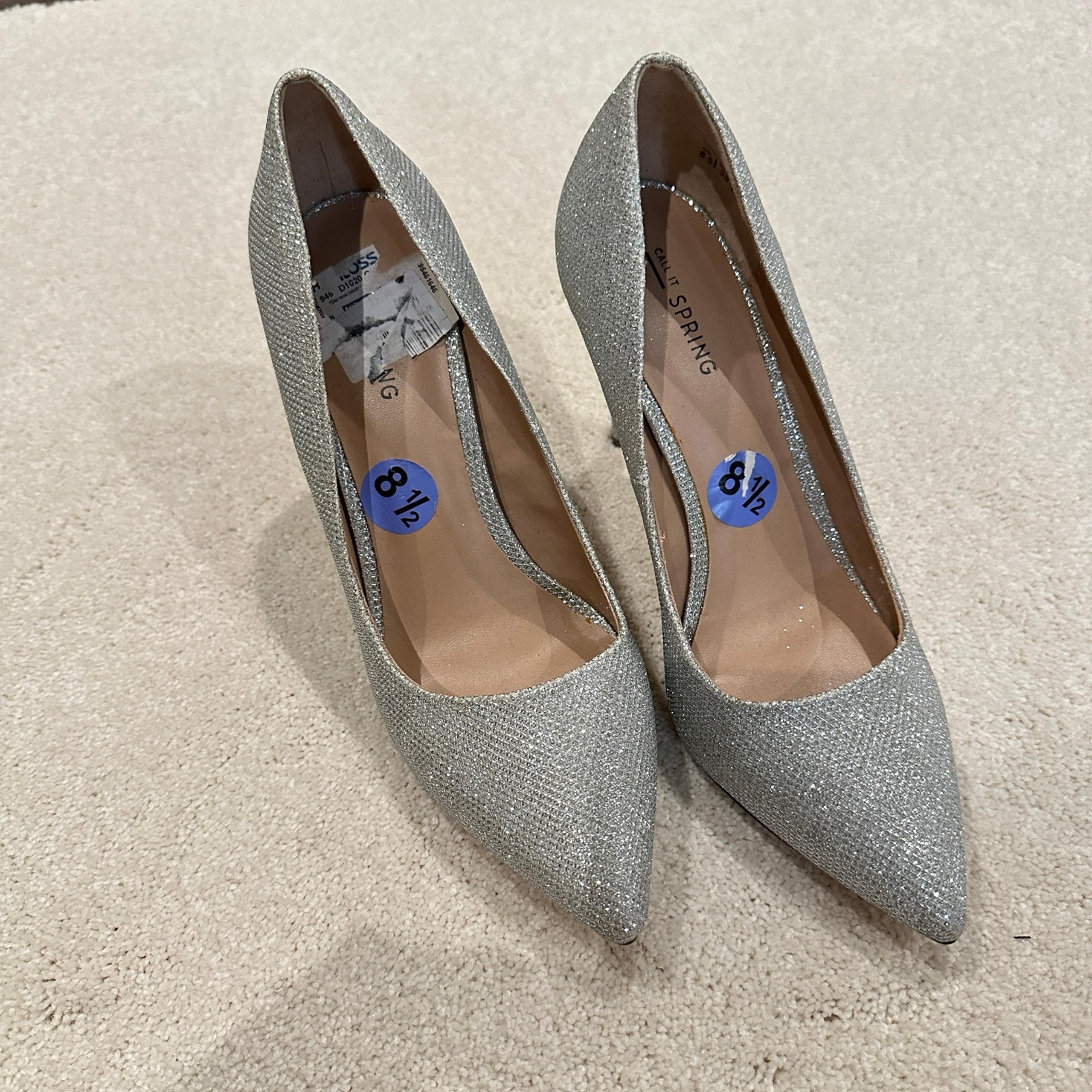 Call it Spring Women's Silver Sparkling Heels Pointed Toe Pumps sz US 8.5/EU 39