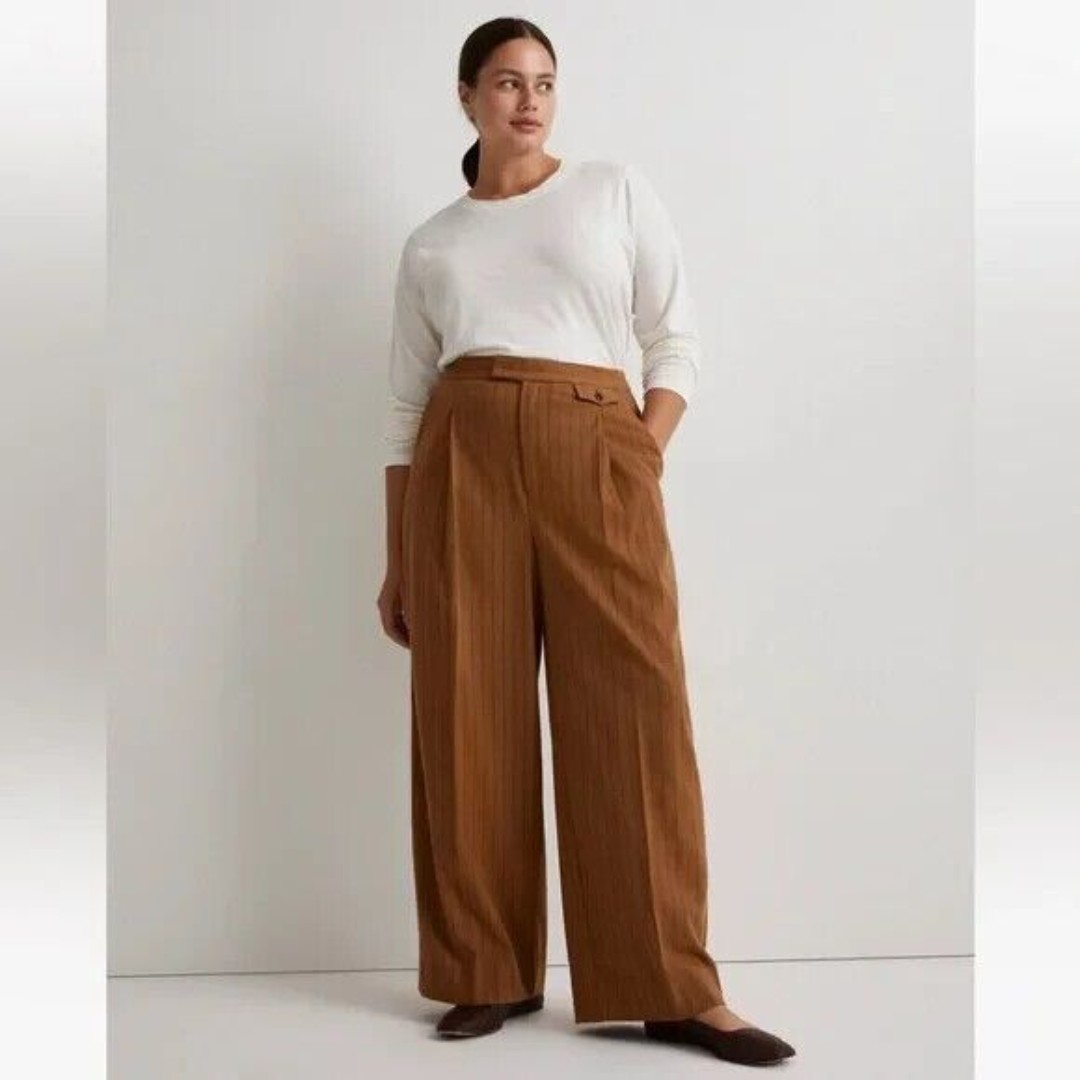 Madewell Rosedale High Rise Straight Pants Pinstripe Fallen Timber Size 8 NWT