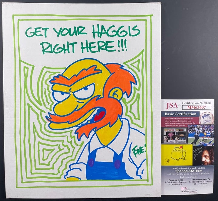Tone Rodriguez Signed The Simpsons Groundskeeper Willie 8x10 Canvas Art JSA COA