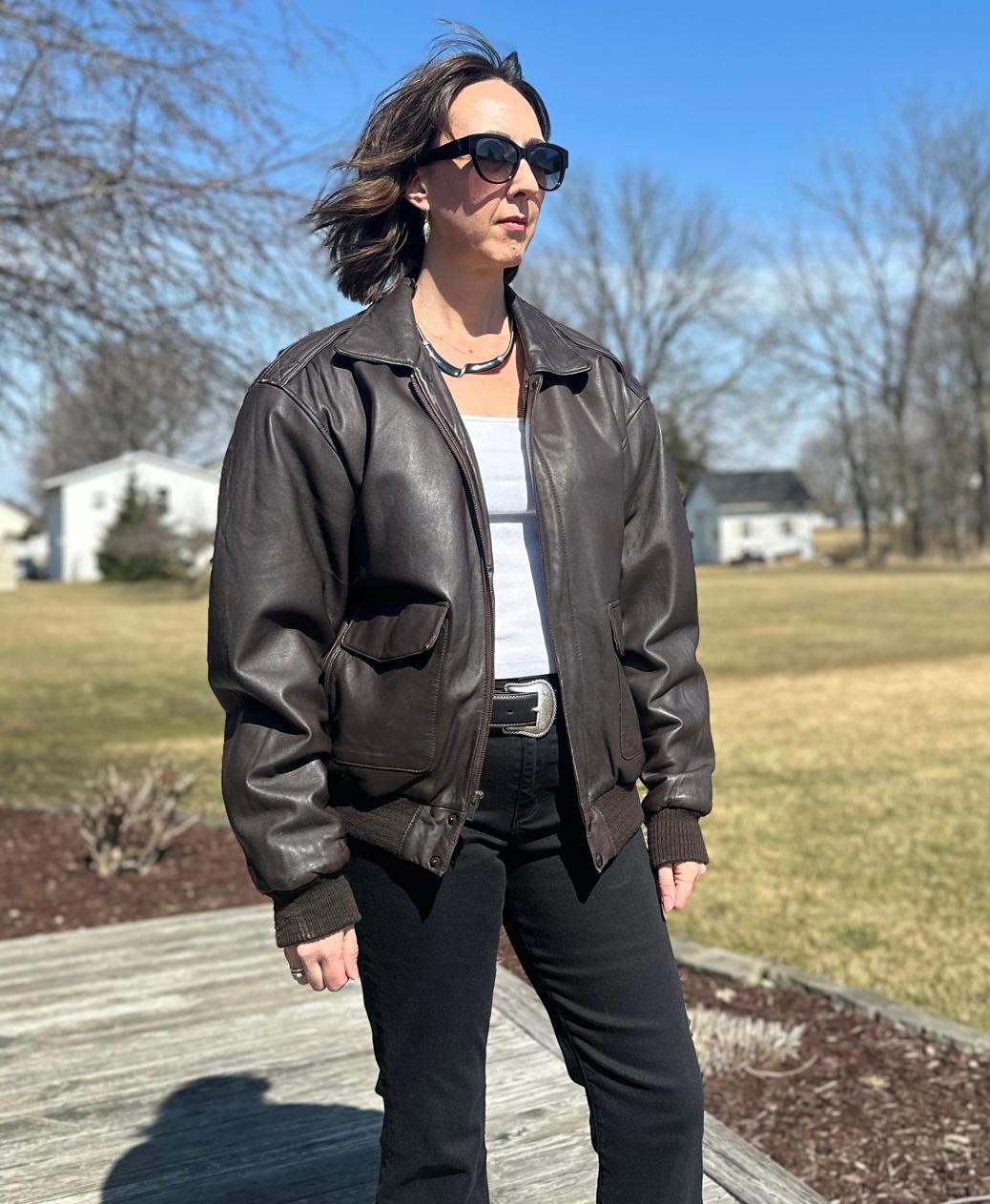 Vintage Mens Leather A-2 Bomber Flight Jacket Chocolate Brown SIZE L