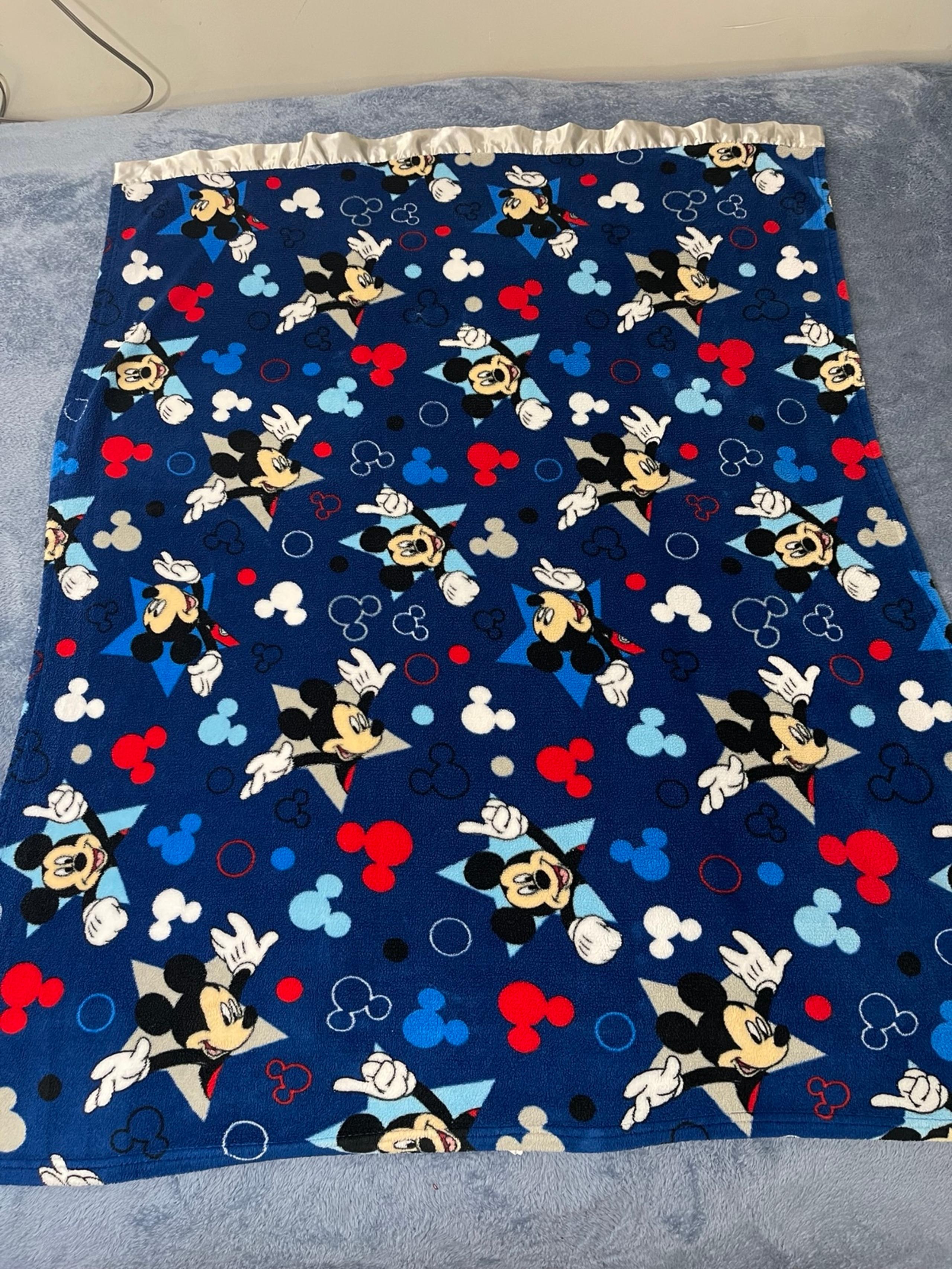Mickey Mouse Red, White, & Blue Toddler Baby Blanket W/ Gray Satin Trim