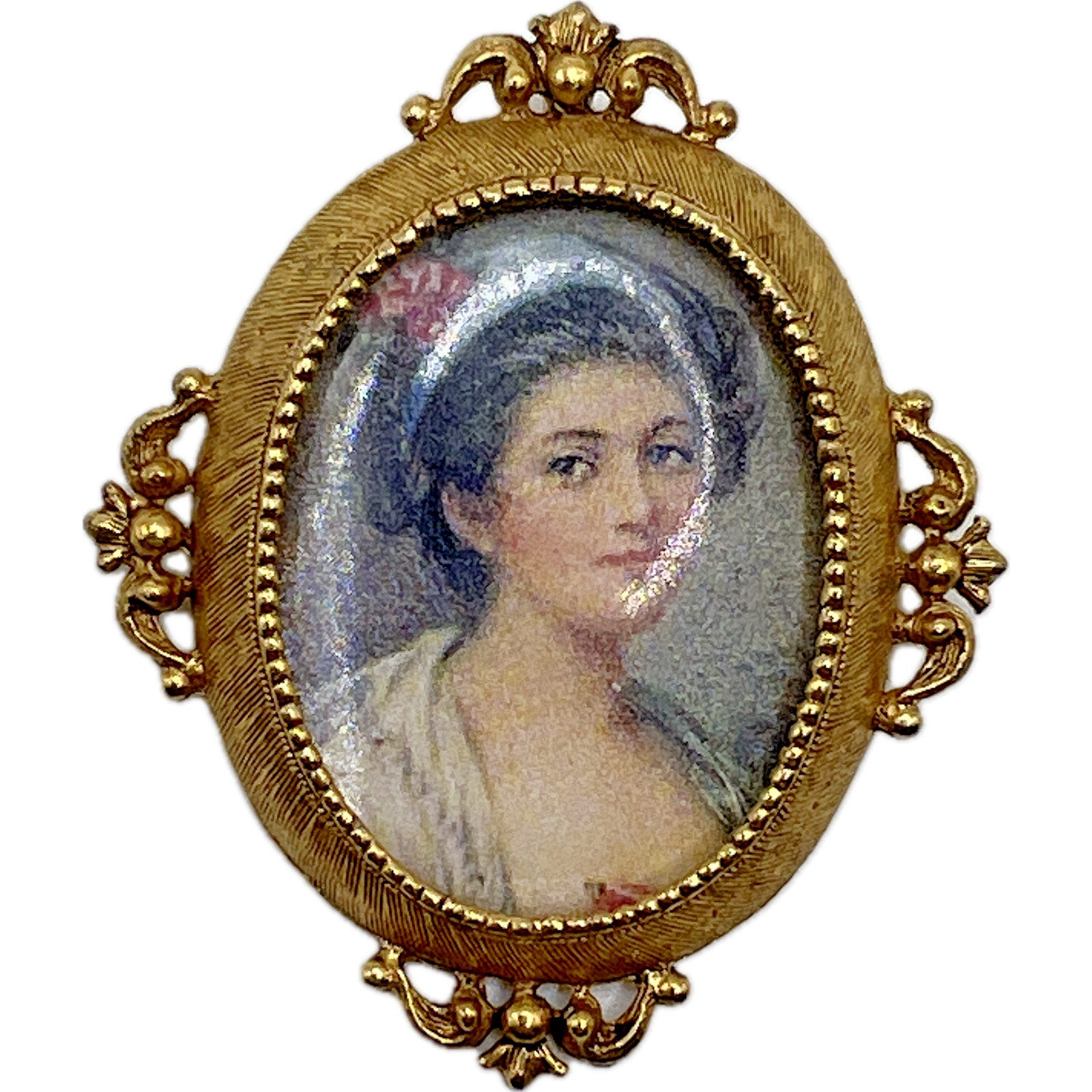 Vintage Signed FLORENZA 1950's Lady Portrait Pendant BROOCH Pin Picture Frame