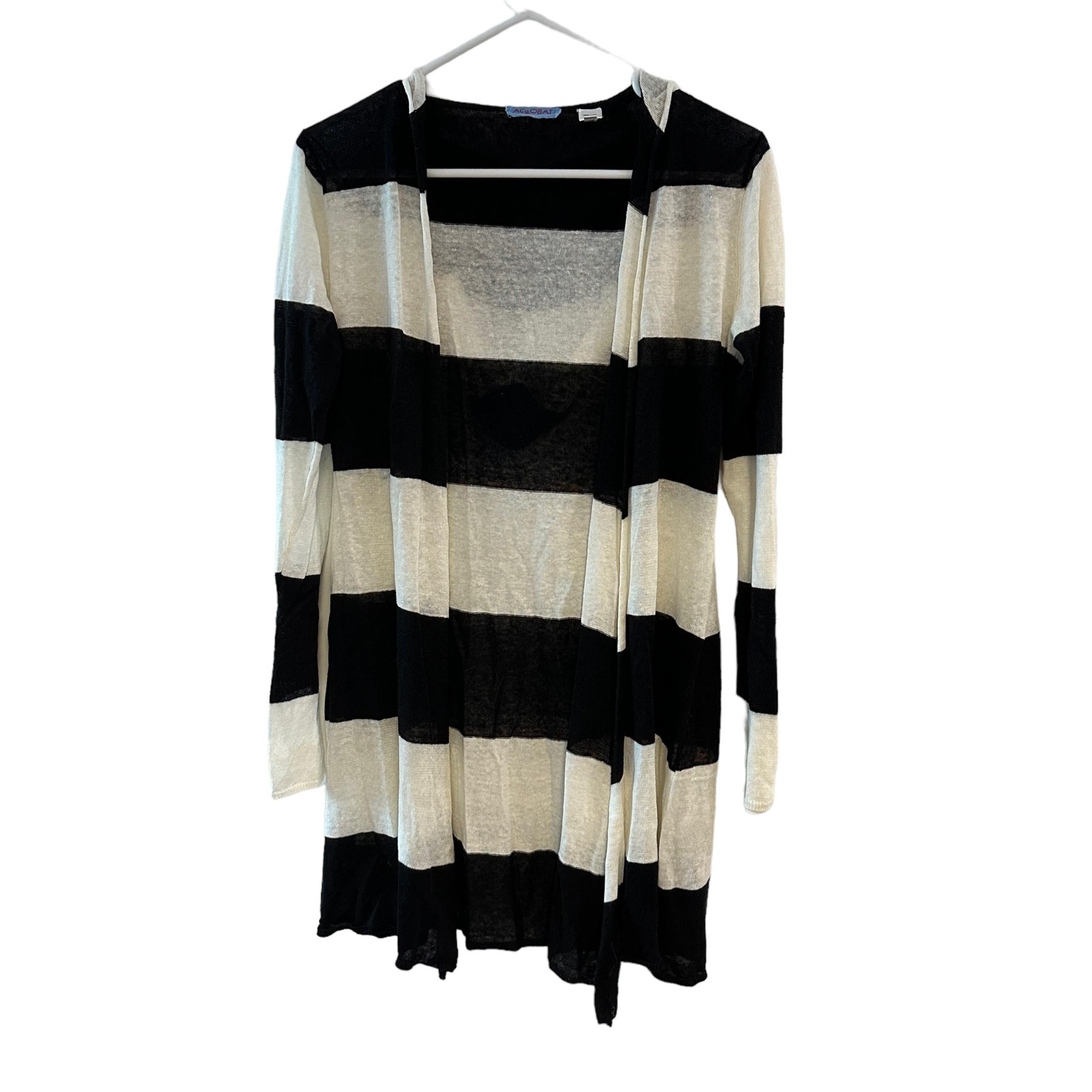 Acrobat Striped Linen Hooded Open-Front Sweater Black & White
