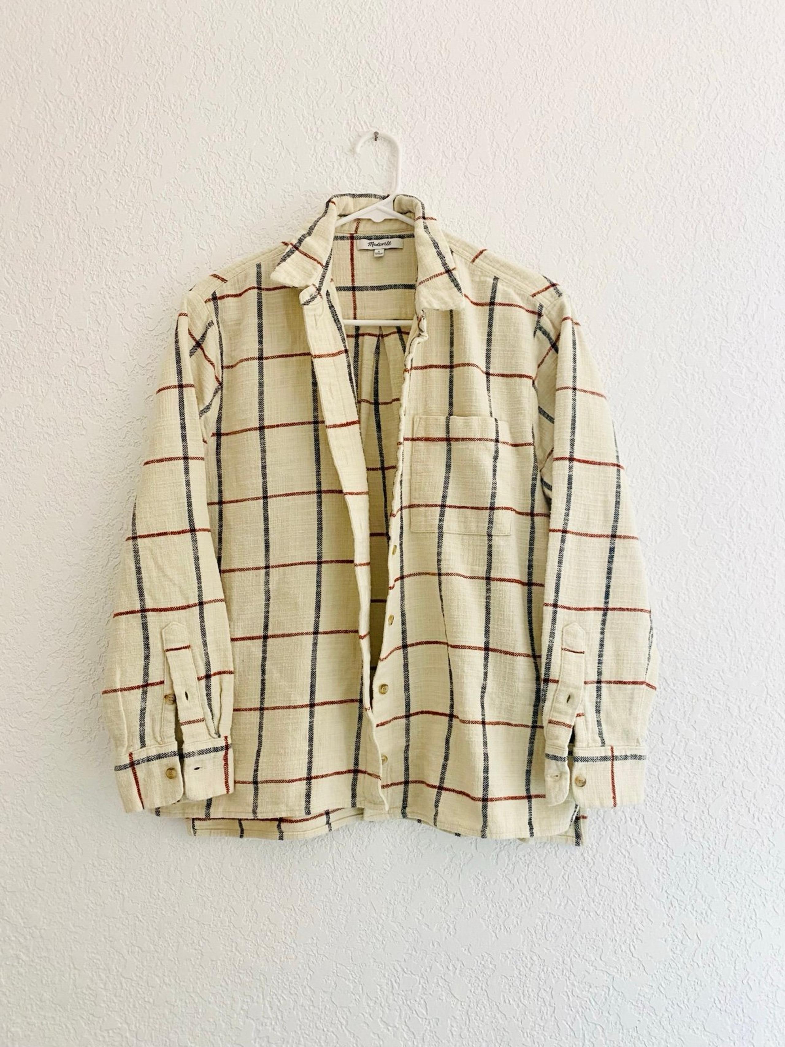 Madewell Neutral Trendy Flannel Shirt Plaid Relaxed Fit Button Down Women Size L