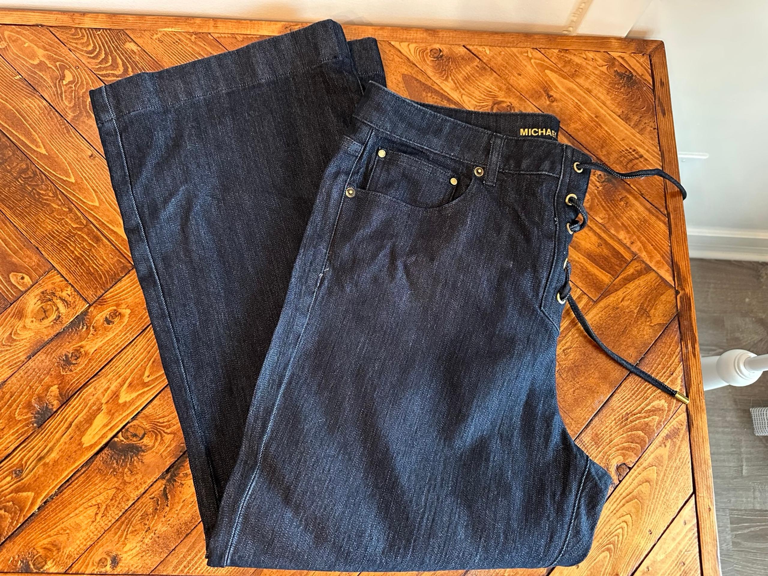 Michael Kors Denim Mid Rise Lace up Wide Leg Jean Size 16