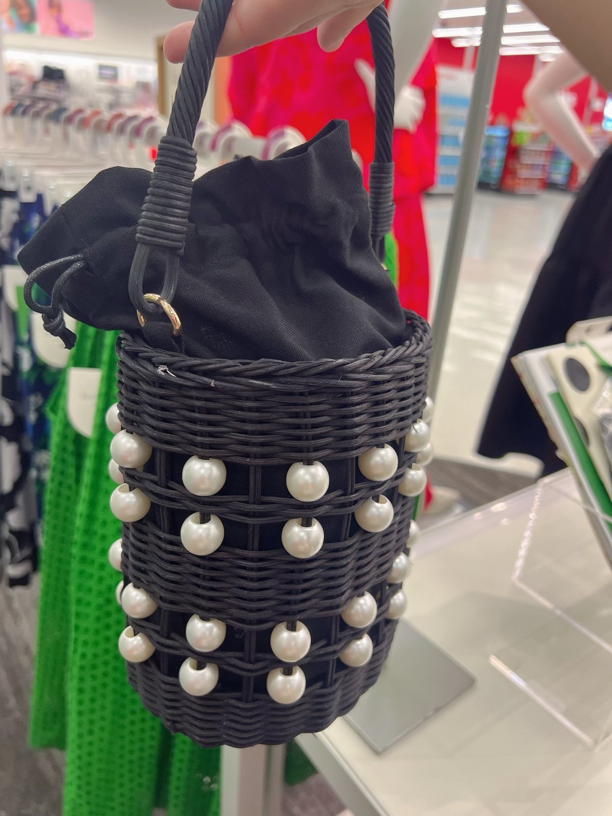 ショルダーバッグ・ポシェット kate spade x Target Black Pearl Embellished Basket BucketBag Kate Spade Target Bucket And Spade Pearl Embellished Basket