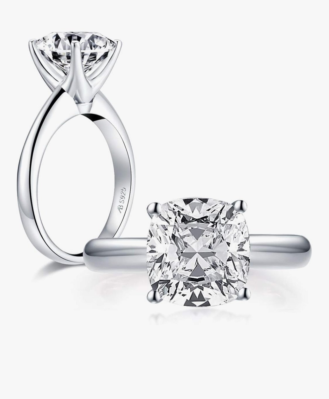 NWT-.925 Sterling Silver 3 Carat Cushion Cut CZ Solitaire Engagement