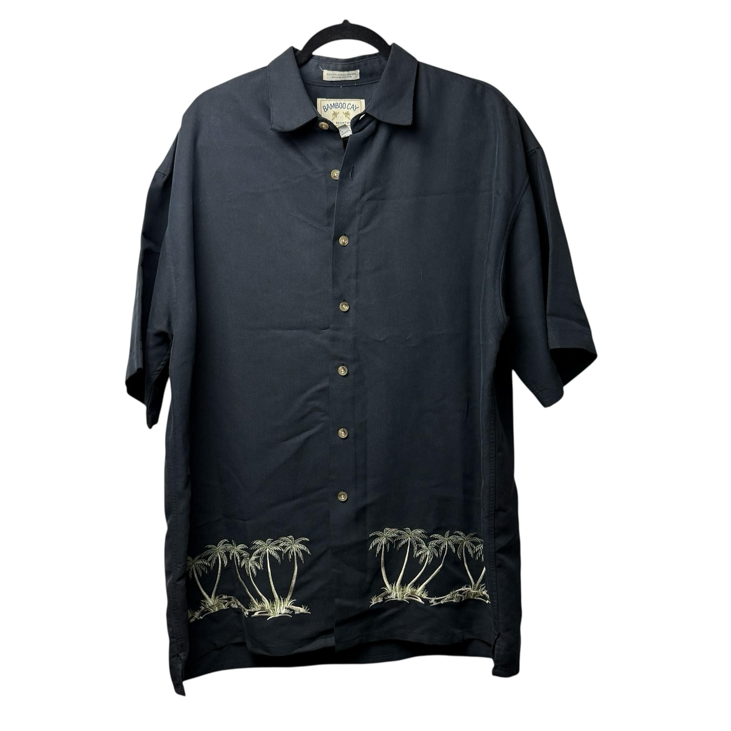 Vintage Bamboo Cay Shirt Mens SZ L Black Hawaiian Fishing Beach Men Korea Resort