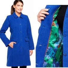 NEW Isaac Mizrahi Live! 4 Pea Coat Blue Winter Jacket Long S Small Long Button