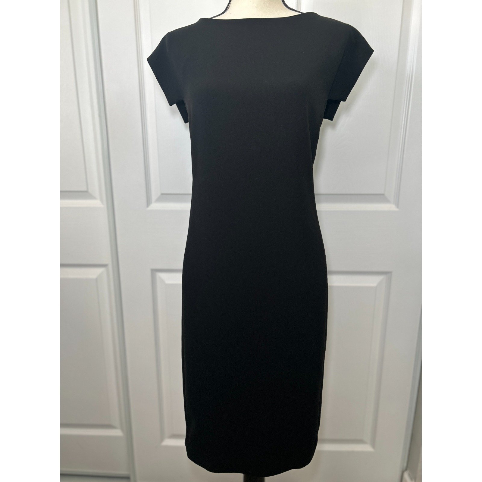 MM Lafleur Black Cap Sleeve Sheath Midi Dress Career Minimilist +1 Size 14