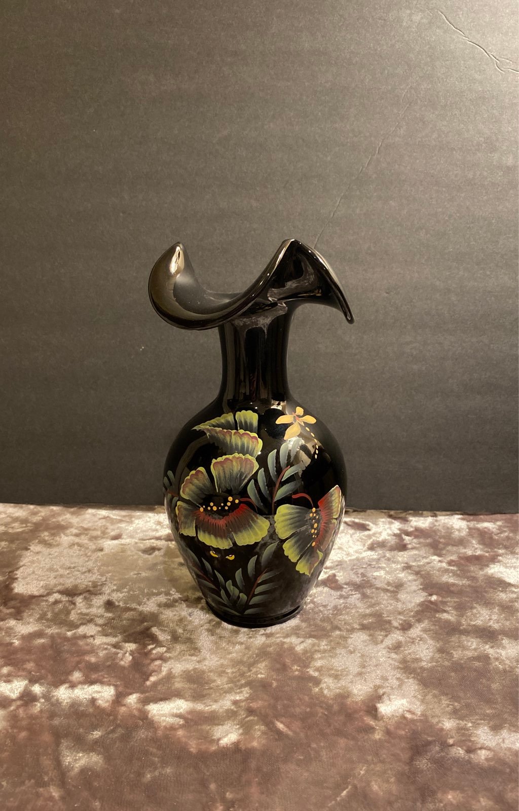 Fenton black hand painted vase