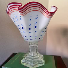 Handkerchief style Striped Splatter Vase or Candy Dish - Rare Vintage Art Glass
