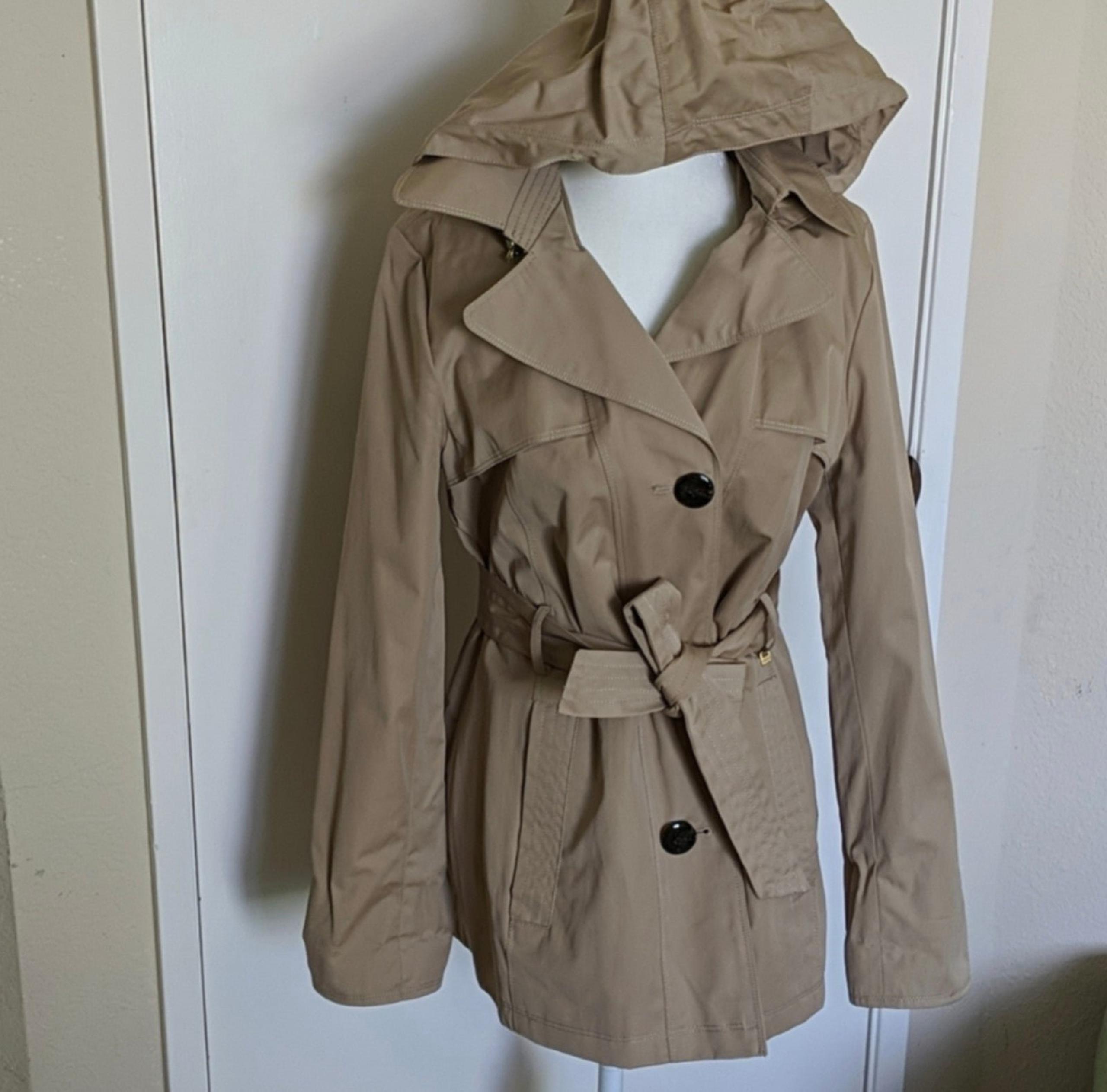 NEW Ellen Tracy Belted Mini Trench Coat w/ Detachable Hood Nordstrom Exclusive S