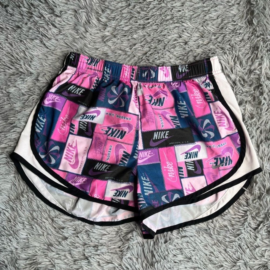 Nike Shorts Womens Medium Dri Fit Drawstring Waist Logo Pink Purple Athletic