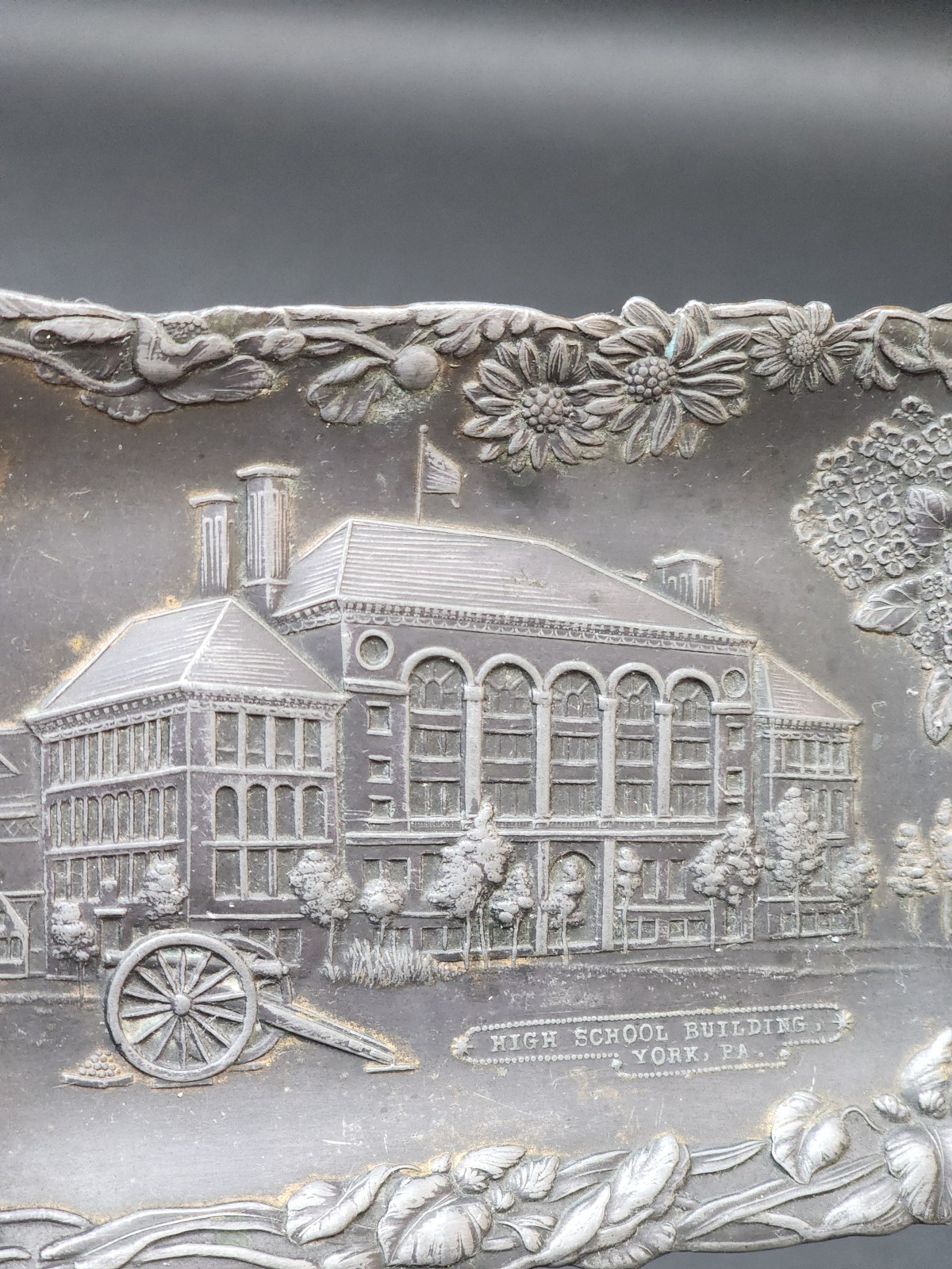 Vintage High School Building York Pa Small Metal Trinket Tray
