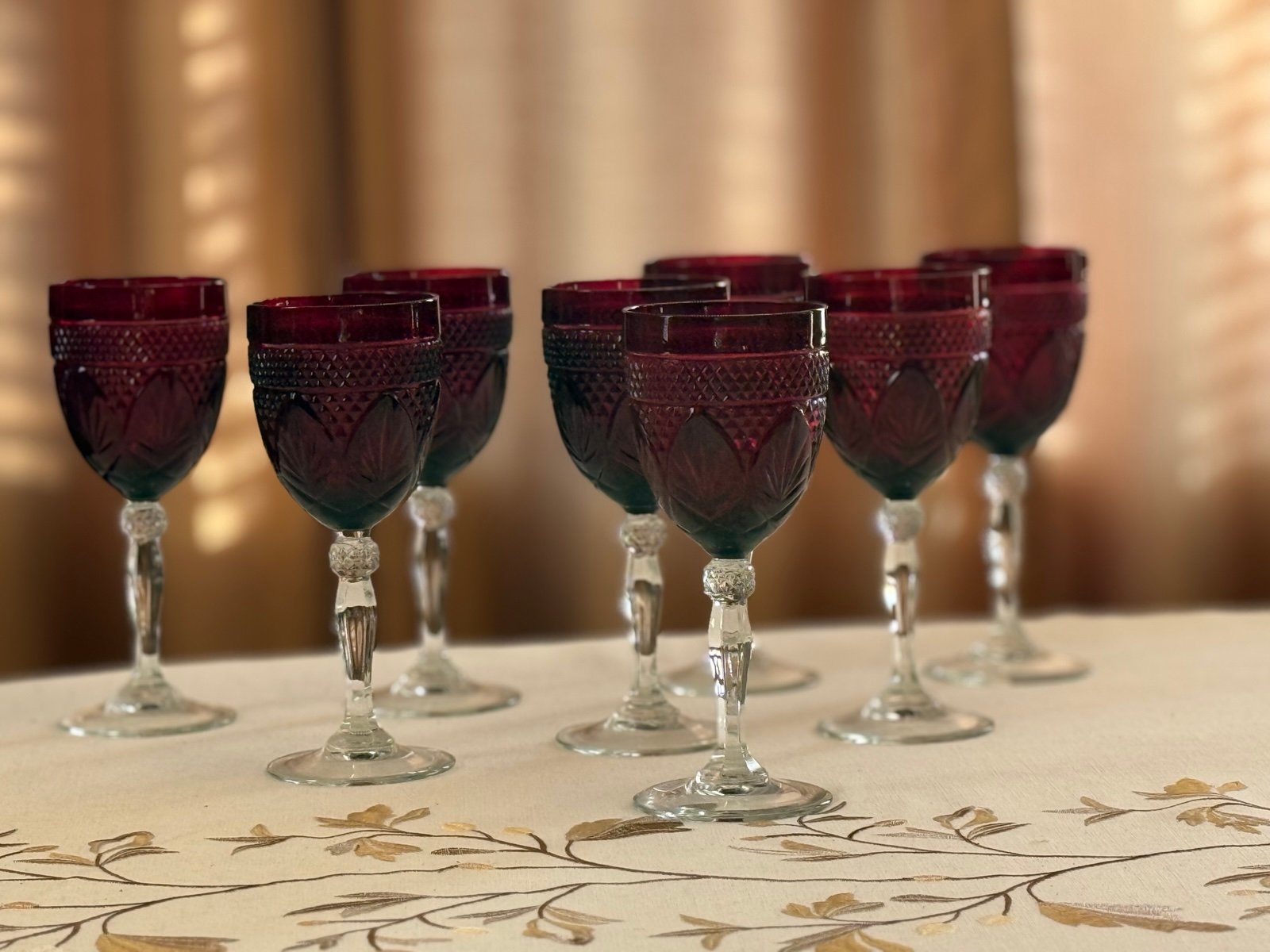Lot of 8 Cristal d’Arques Durand Antique Ruby Red Wine Goblets