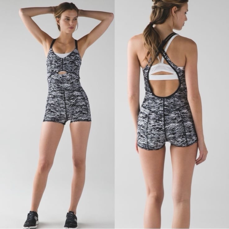 6- Lululemon Purr-suit Onesie (Short) in Nami Wave White Black