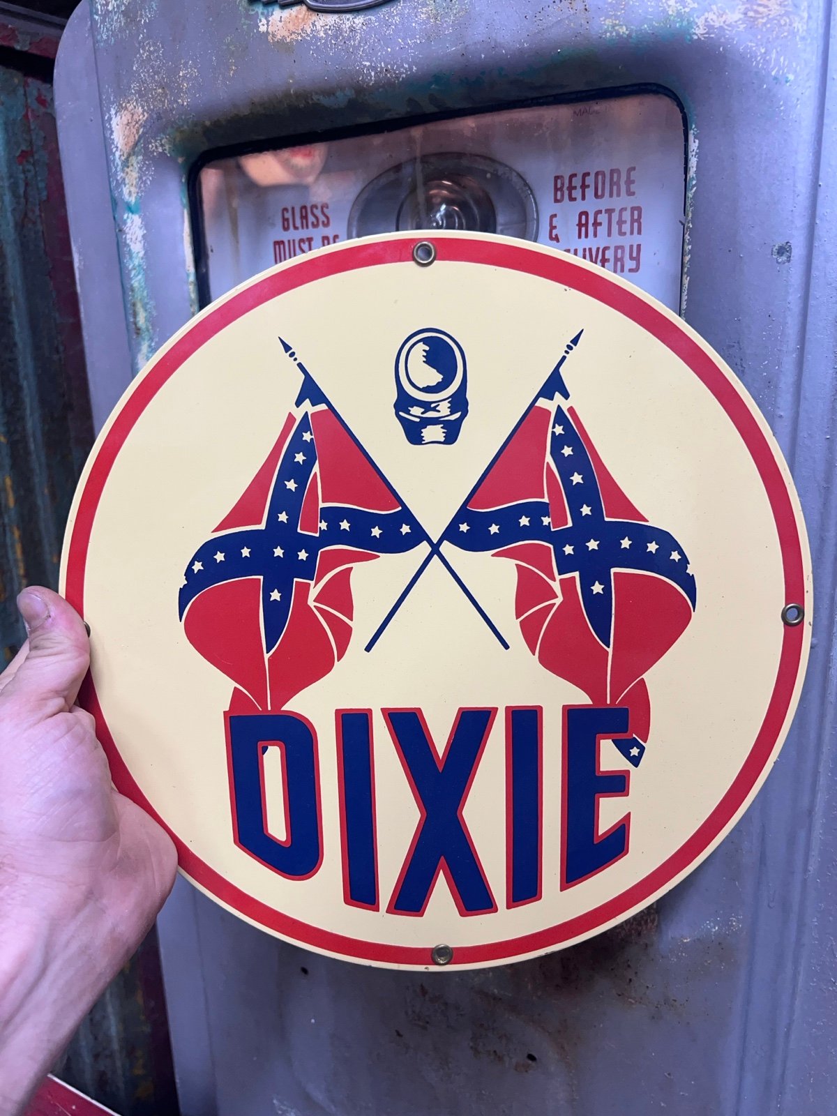 Dixie Gas Pump Plate Old Sign Porcealin Rebel