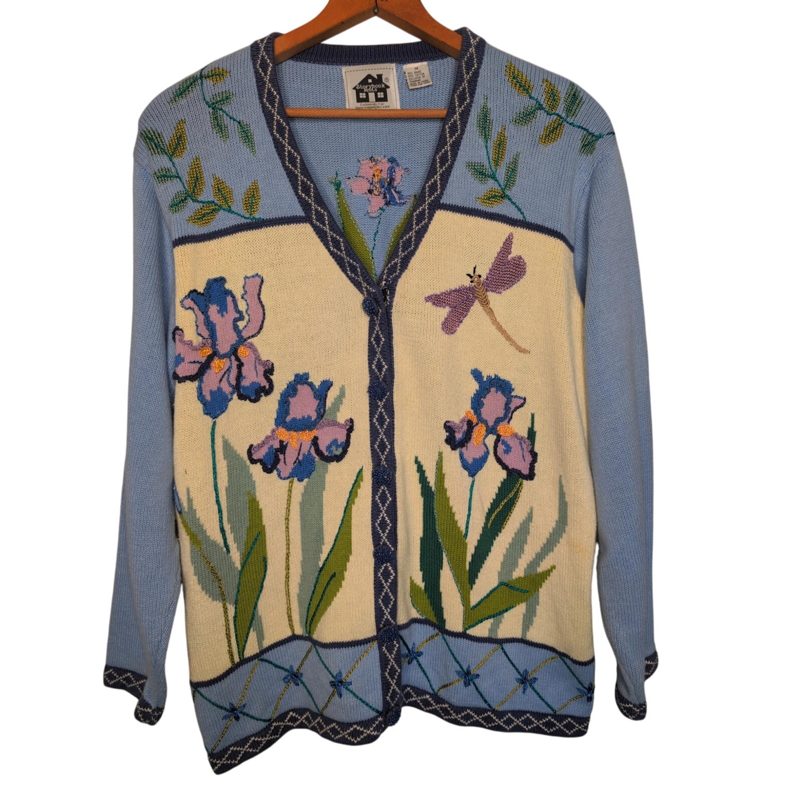 Storybook Knits Iris Garden Cardigan Sweater 1X Bead Embroidery Limited Edition