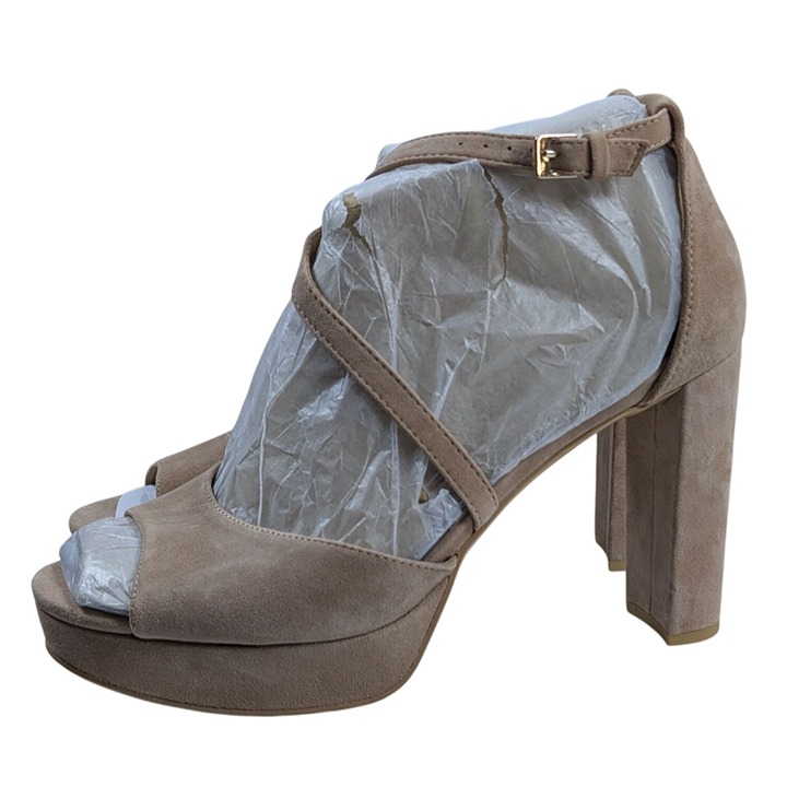 Naturalizer Melody Taupe Suede Platform PeepToe Block Heel Sandals Womens 9.5M