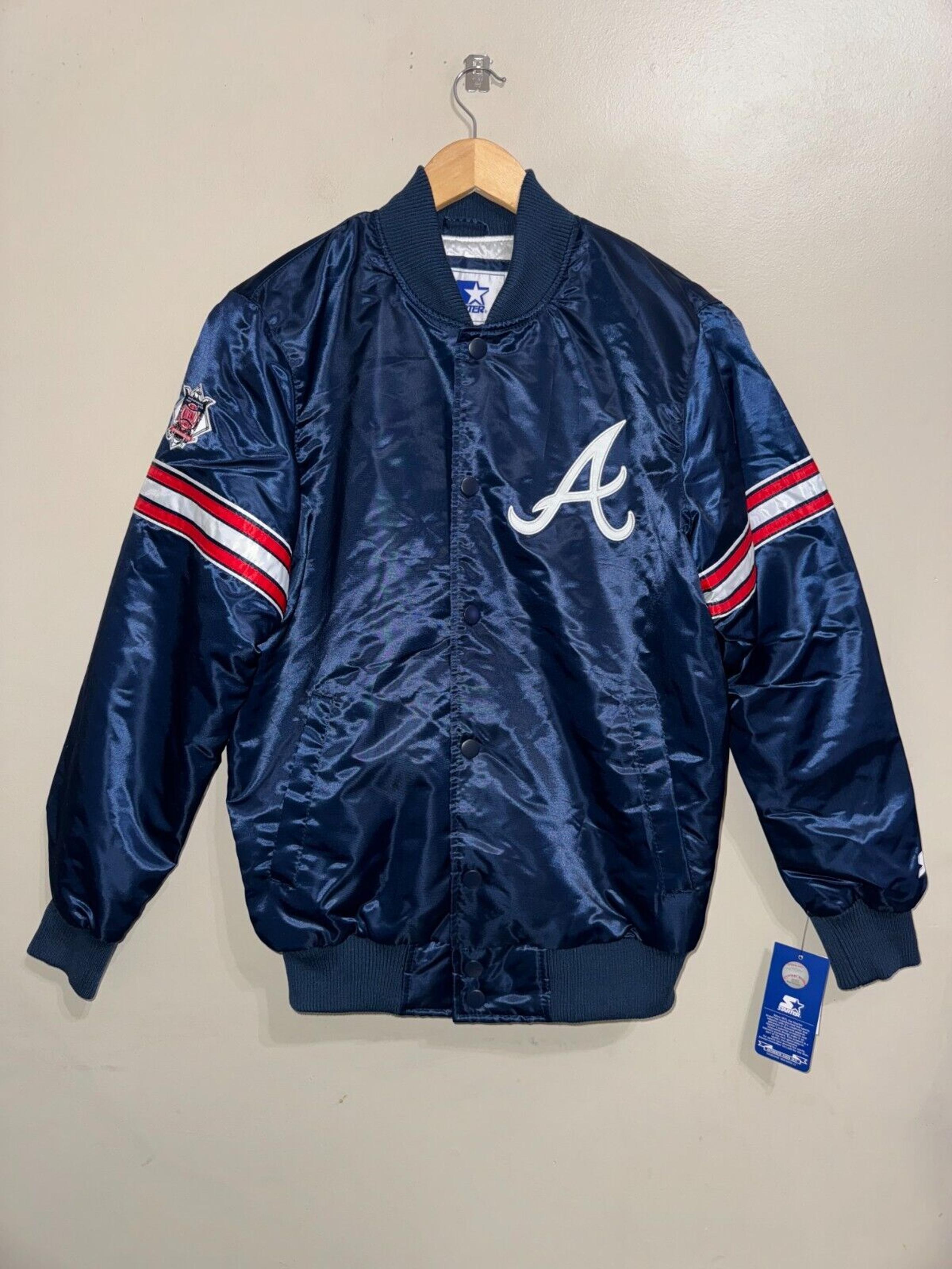 Starter MLB Atlanta Braves Baseball Satin Bomber Jacket Mens S Retro Vintage