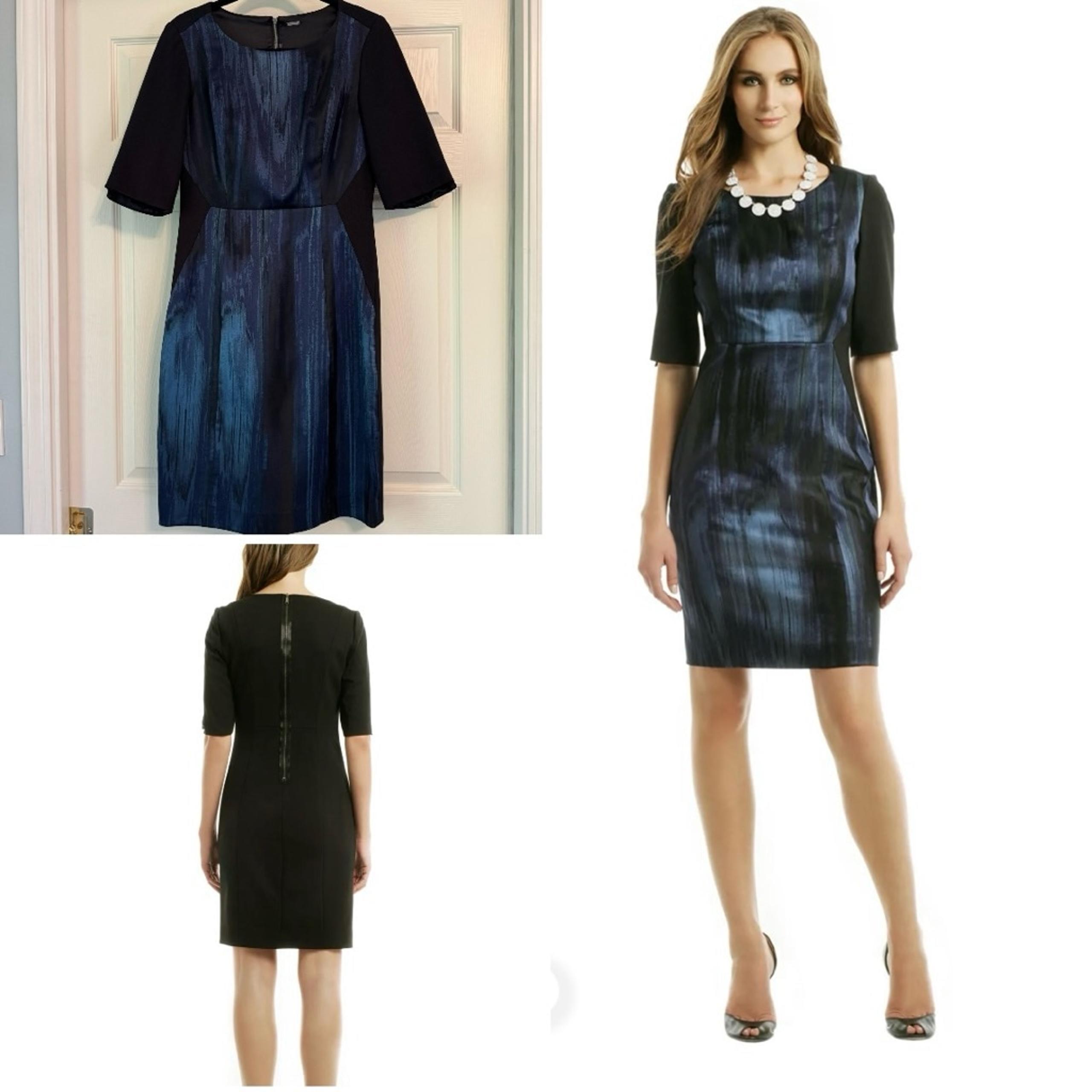 Women's Elie Tahari Nadia Sheath Dress Size 8 Blue Watercolor Black