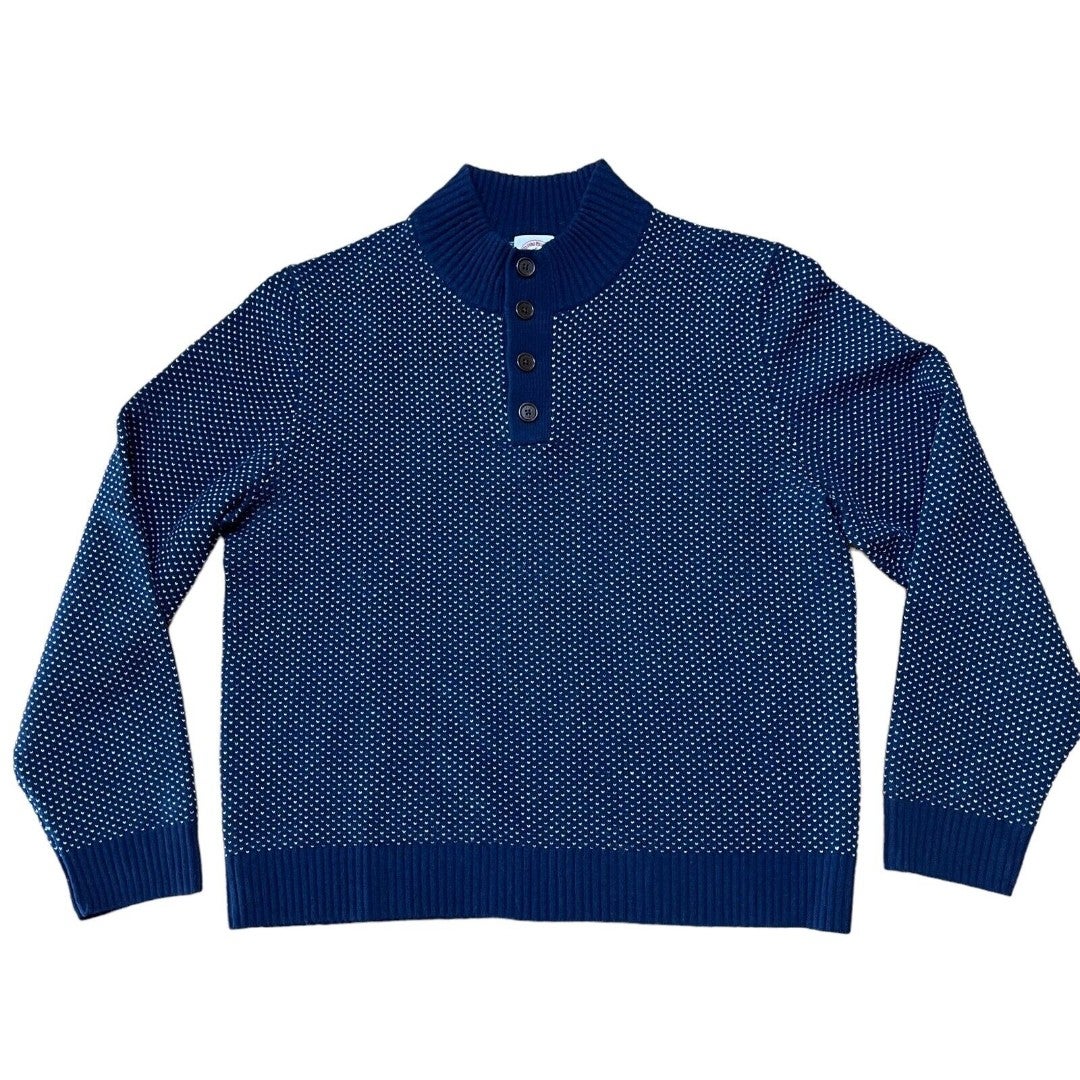 Brooks Brothers Mens Merino Wool Sweater Size XL Blue Birdeye Pattern EXCELLENT