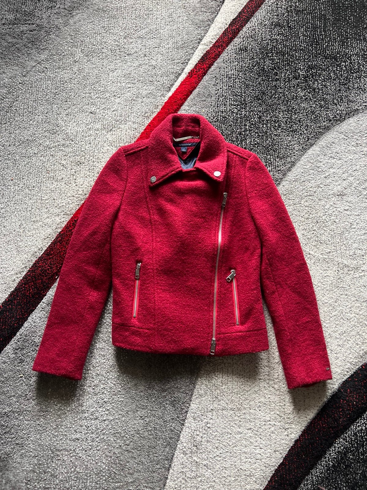 Tommy Hilfiger Red Wool Blend Moto Jacket