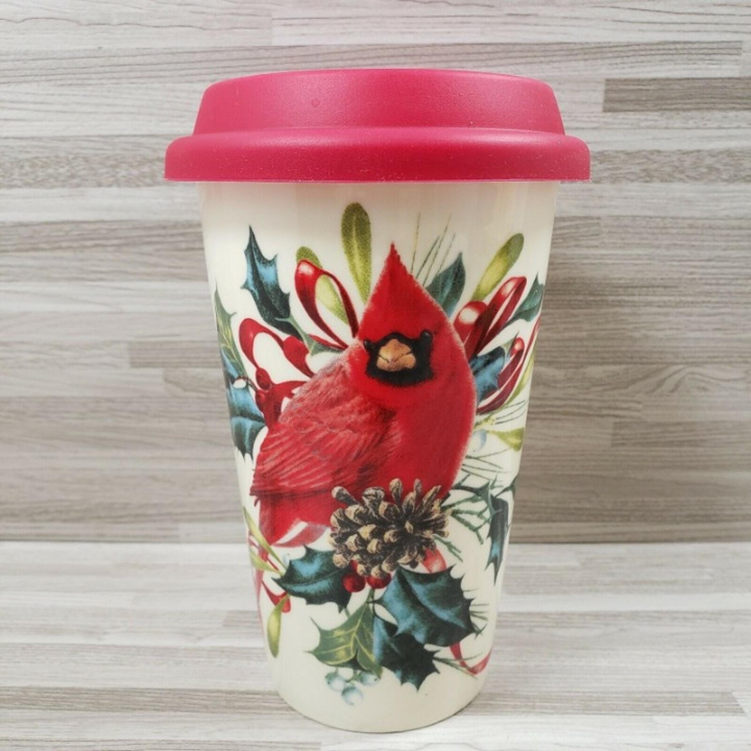 Lenox Winter Greetings Cardinal 10 oz. Travel Mug Beige Red