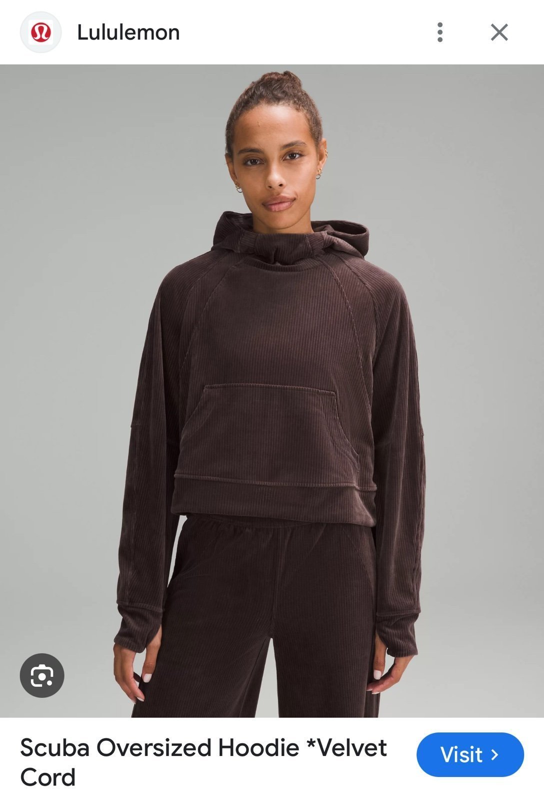 NWT Lululemon Scuba Oversized velvet cord Espresso -s
