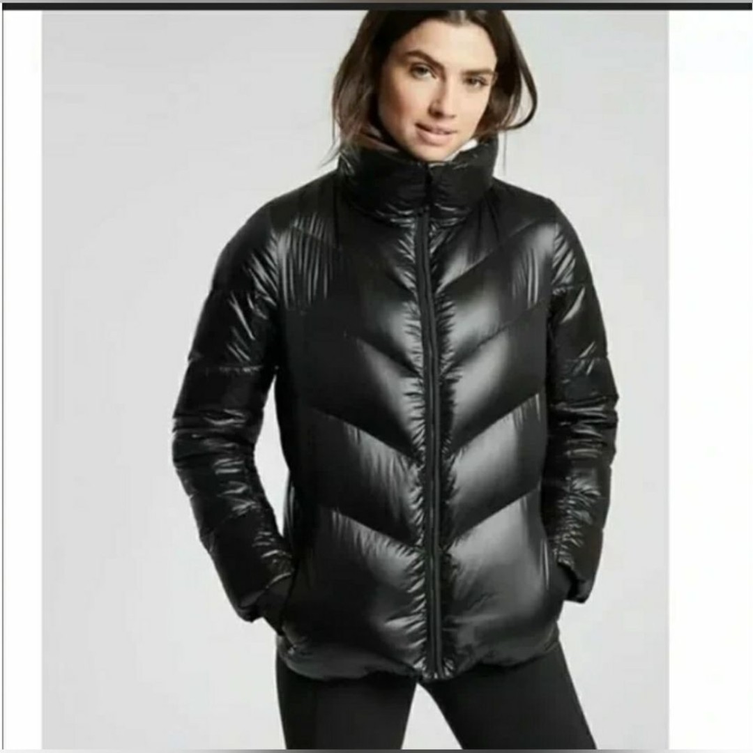 Athleta Lofty Down Women's Black Zip Up Puffer Packable Jacket Coat SZ S
